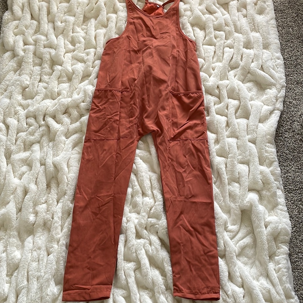 Burnt orange Lounge romper with pockets
